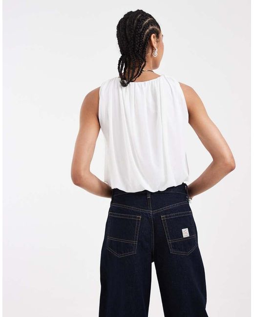ASOS White Mesh Gathered Bubble Hem Top