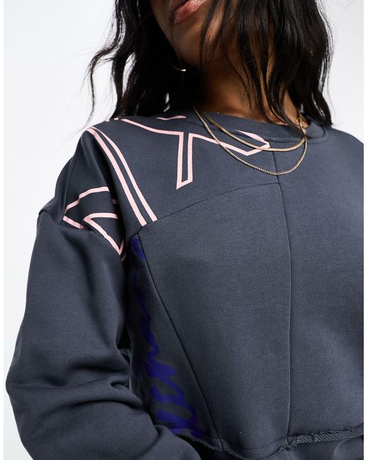 Armani Exchange Blue Cut And Sew Scattered Logo Sweatshirt