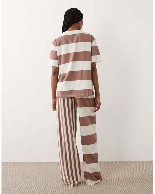 ASOS Brown Asos Design Tall Multiway Stripe Oversized Short Sleeve Tee And Wide Leg Trouser Pyjama Set