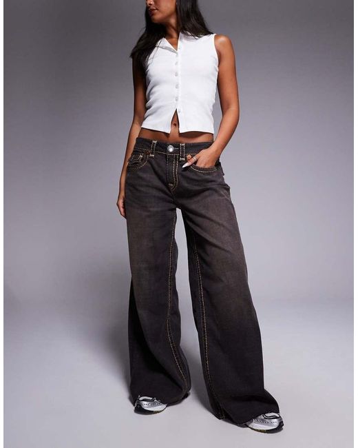 True Religion Gray Jessie Super Baggy Flap Pocket Jeans