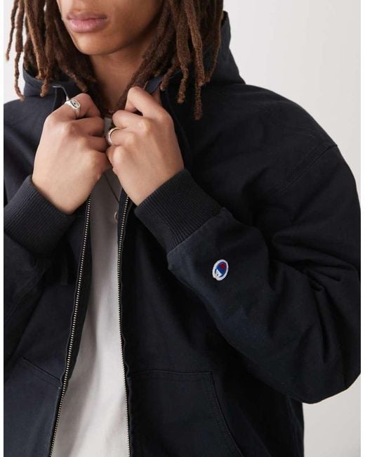 Champion Black Zip Up Woven Hooded Jacket for men