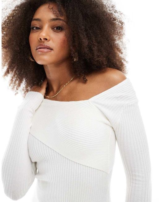 Style Cheat White Asymmetric Rib Knit Midi Dress