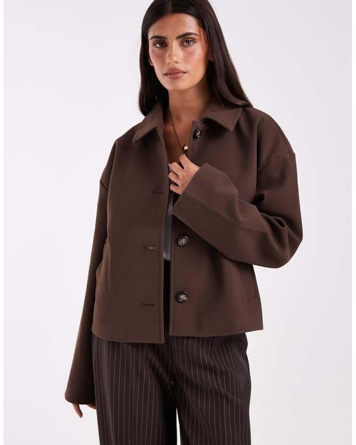 Pieces Brown Short Formal Wool Look Coat
