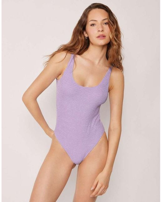 Calzedonia Purple High-Leg Swimsuit Crinkle Waves