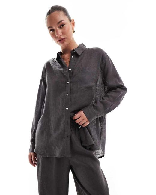 ONLY Gray Linen Blend Oversized Shirt