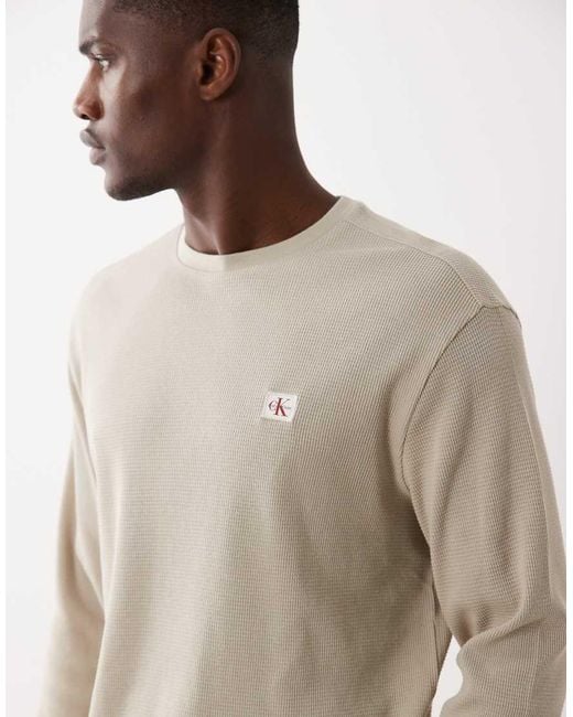 Calvin Klein Natural Long Sleeve Waffle Badge T-shirt
