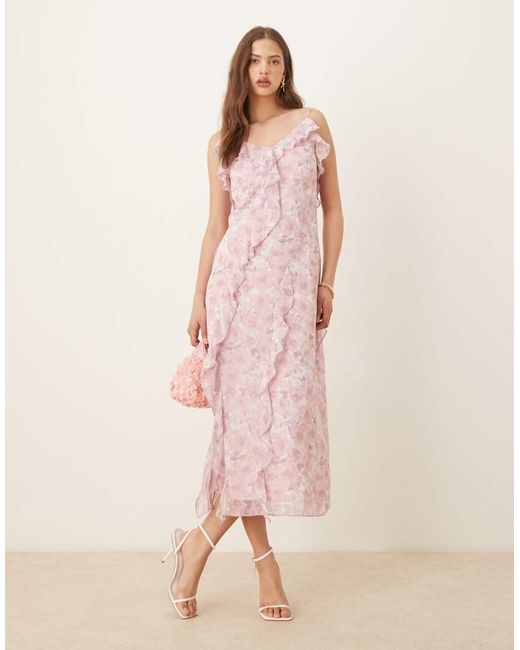 Vila Pink Frill Trim Midi Dress