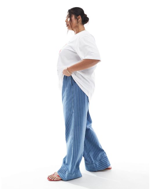 Asos design curve - jean ample à rayures brodées avec cordon ASOS en coloris Blue