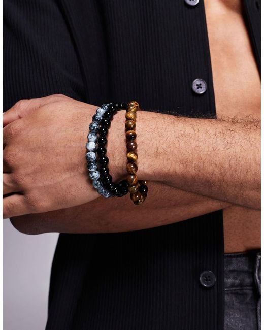 ASOS Black Festival Beaded 3 Pack Bracelets for men