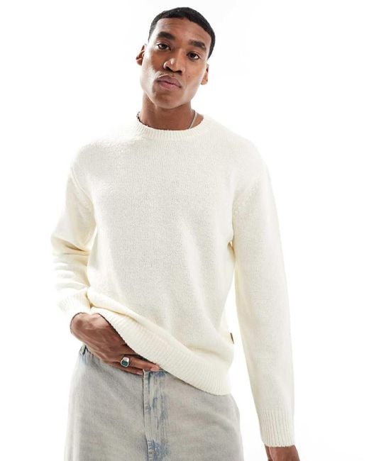 Only Sons Crew Neck Textured Drop Shoulder Jumper in White for Men Lyst UK