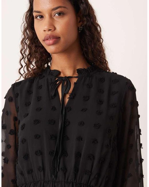Vila Black Dobby Mesh Long Sleeve Mini Dress