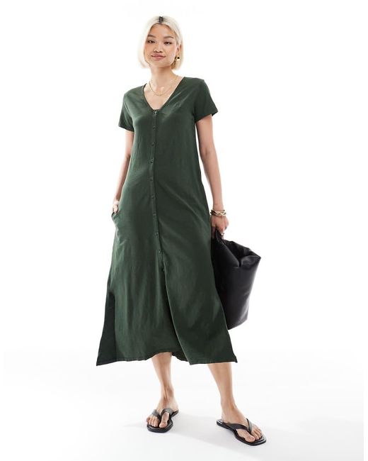 Superdry Green Short Sleeve Button Through Jersey Midi Dress