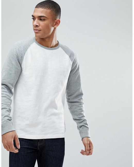 Abercrombie & Fitch Gray Long Sleeve Baseball Top Contrast Sleeve In Grey/off White for men
