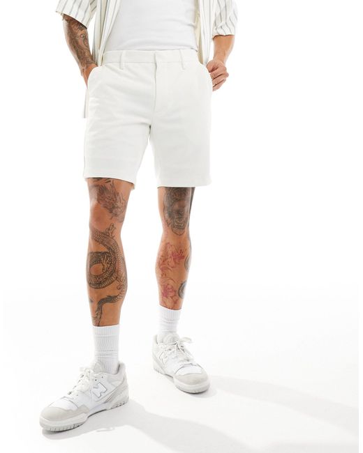 River Island White Waffle Textured Shorts for men
