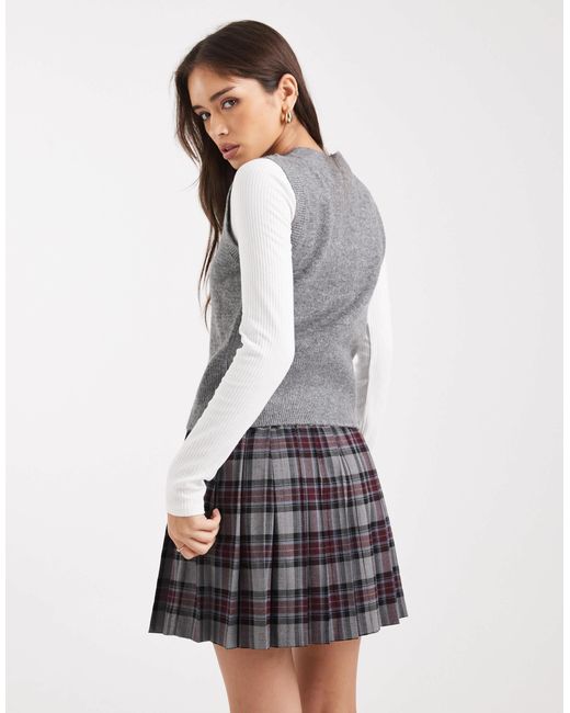 New Look Gray Check Elasticated Mini Skirt