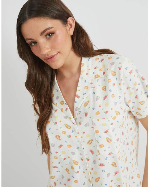 Skinnydip London White London Ditsy Fruit Shirt & Short Pyjama Set