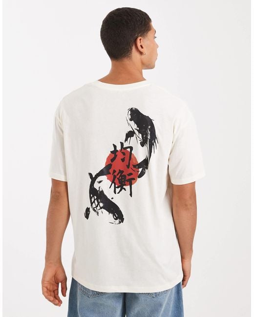 Jack & Jones White Oversized T-shirt With Japanese Carp Backprint for men