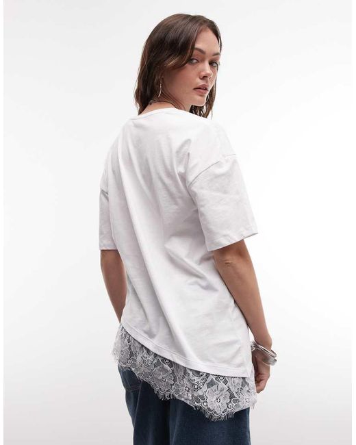 Noisy May Blue Oversized Asymetric T-shirt With Lace Hem