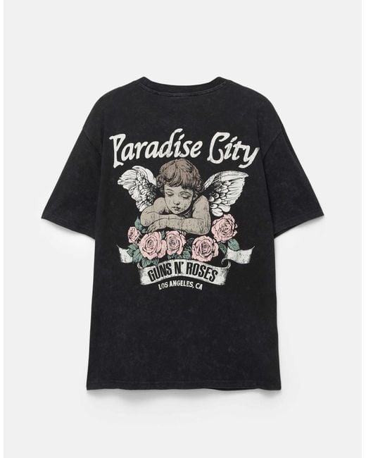 Pull&Bear – es guns-n'-roses-t-shirt in Black für Herren