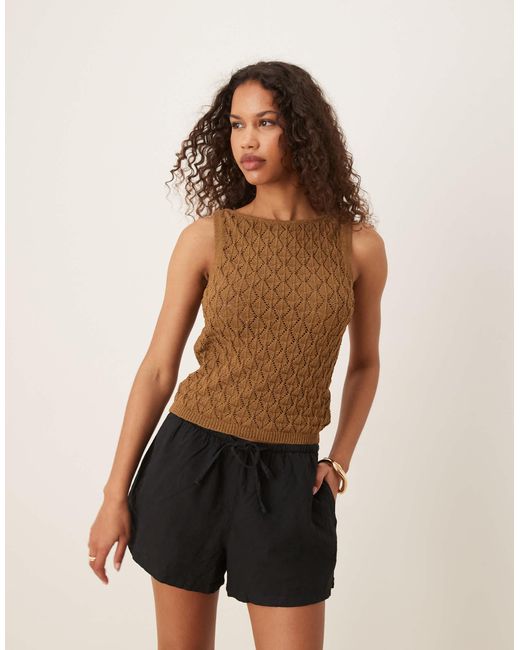Gina Tricot Natural Relaxed Fit Drawstring Linen Blend Shorts