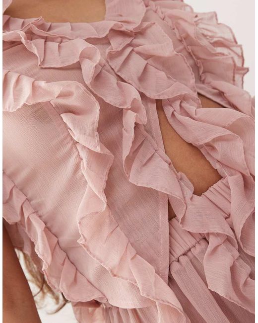 Amy Lynn Pink Ruffle Detail Pleated Chiffon Crop Top Co-ord