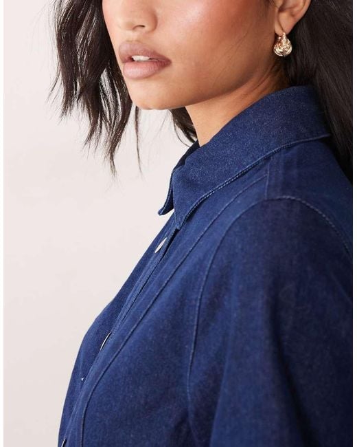 Barbour Blue Maia Button Through Collared Denim Mini Dress