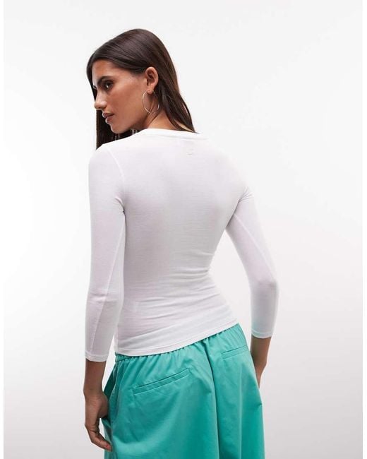 Collusion White 3/4 Length Sleeve Fitted Top