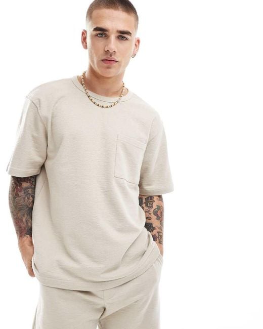 Only & Sons Natural Relaxed Fit Textured T-shirt Co-ord for men