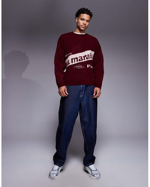 ASOS Red Oversized Knitted Graphic Jumper for men