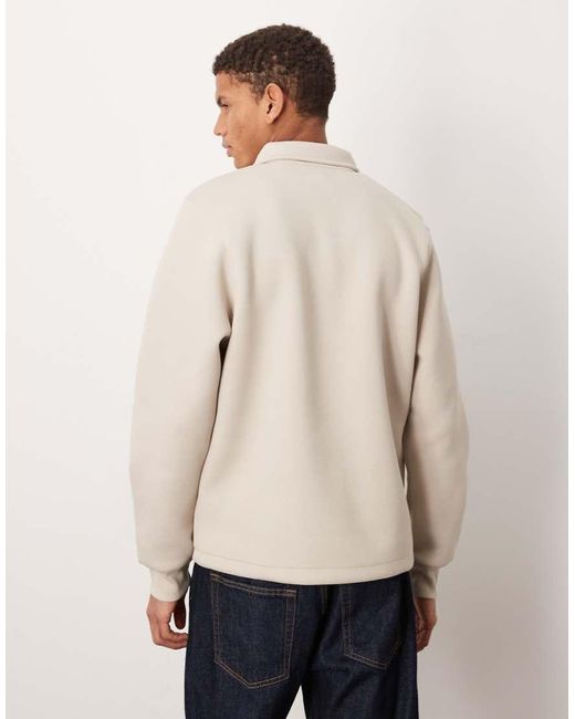 ASOS Natural Heavyweight Oversized Polo Sweatshirt With Fixed Hem for men