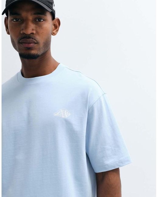 SELECTED Blue Heavyweight Boxy Fit T-shirt With Cream Shell Backprint for men