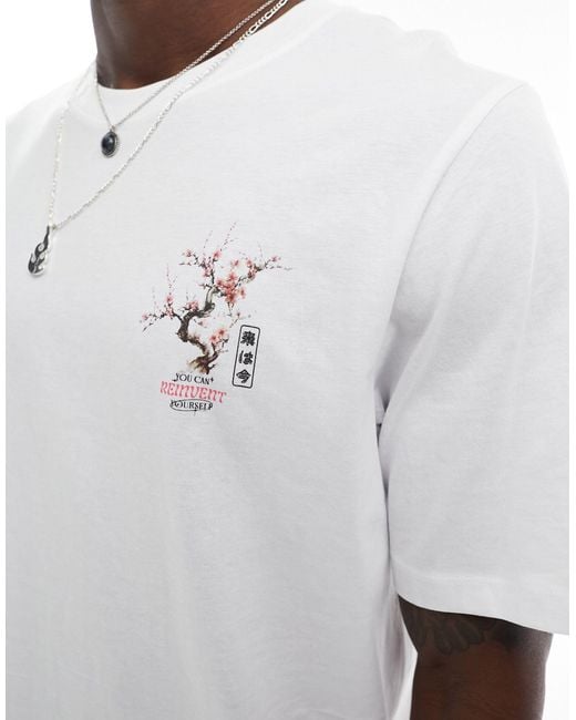 Jack & Jones White Oversized Cherry Blossom Back Print T-shirt for men