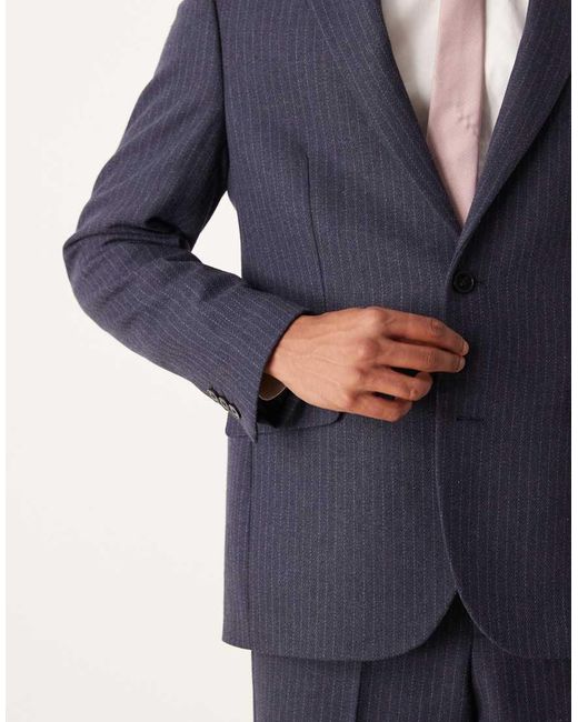 ASOS Blue Regular Wool Suit Jacket With Pinstripe for men