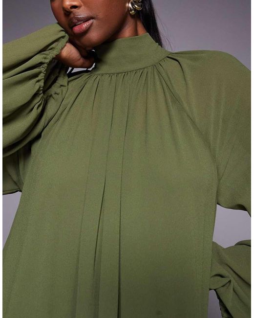 TFNC London Green Chiffon Balloon Sleeve Ruffle High Low Hem Maxi Dress