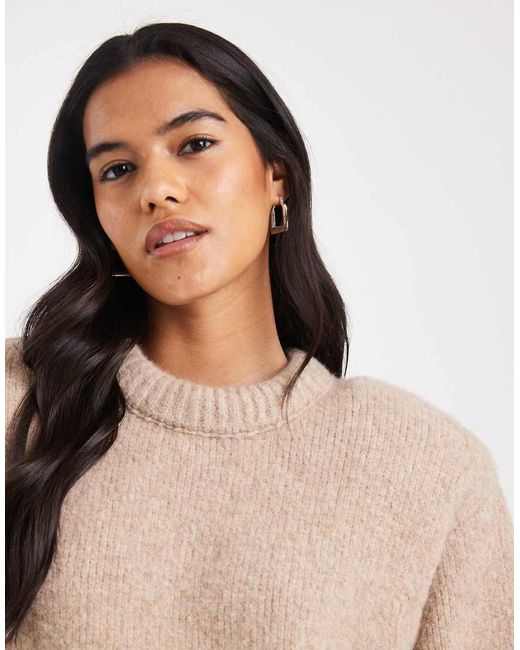 ASOS Natural Bold Shoulder Stuffed Neck Trim Jumper With Shoulder Pads
