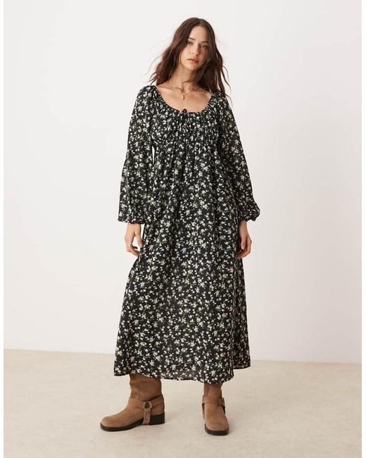 Glamorous Black Tie Front Volume Sleeve Maxi Dress
