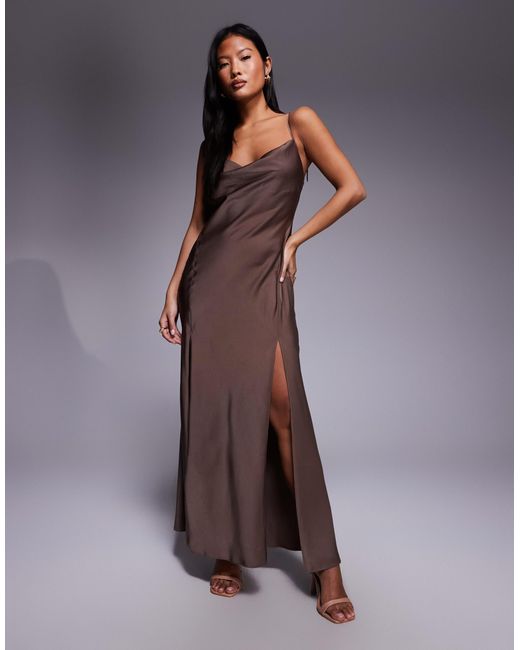 ASOS Women's Purple Asos Design Petite Satin Tie Strap Maxi Dress With  Split Detail