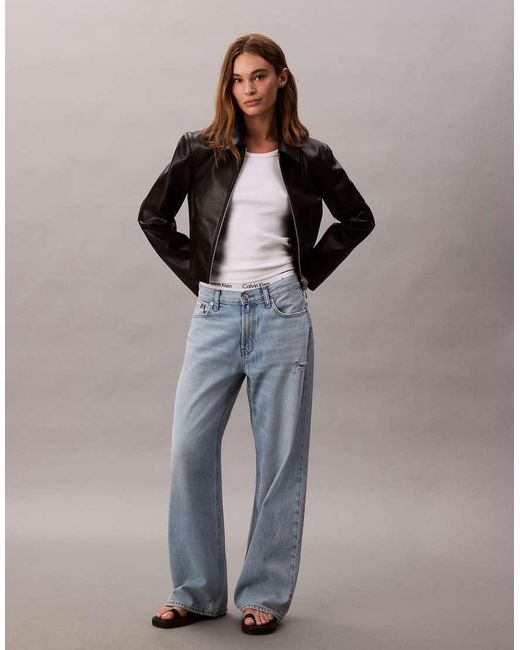 Calvin Klein White Low Rise Distressed Baggy Jeans