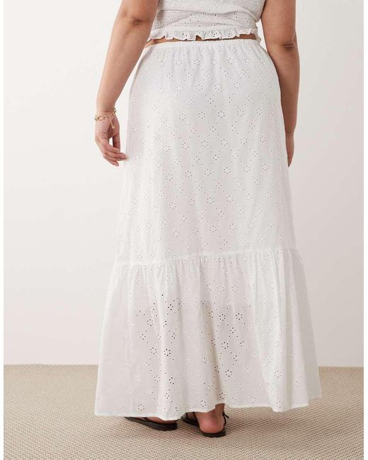 Esmee Curve White Tie Front Maxi Broderie Beach Skirt