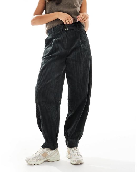 ASOS Blue Cord Barrel Leg Trousers With Belt