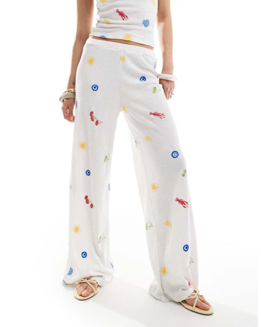 ASOS White Straight Leg Trouser Co-ord With Holiday Embroidered