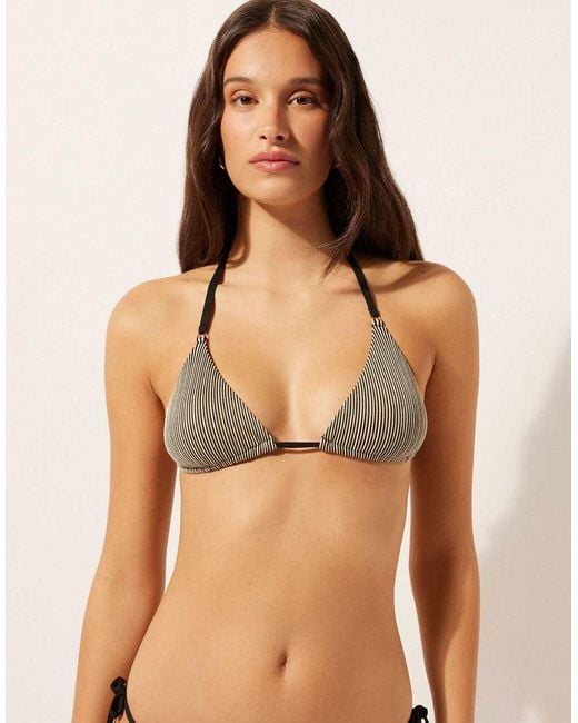 Calzedonia Brown Triangle Bikini Top Golden Stripes