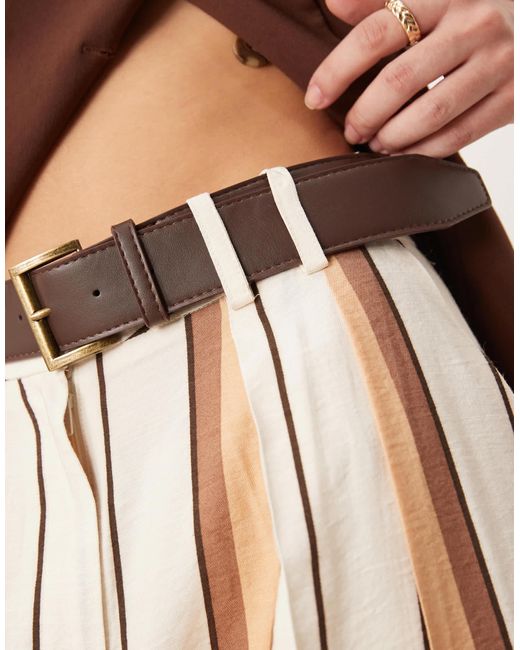 ASOS Natural Tailored Relaxed Trousers With Faux Leather Belt