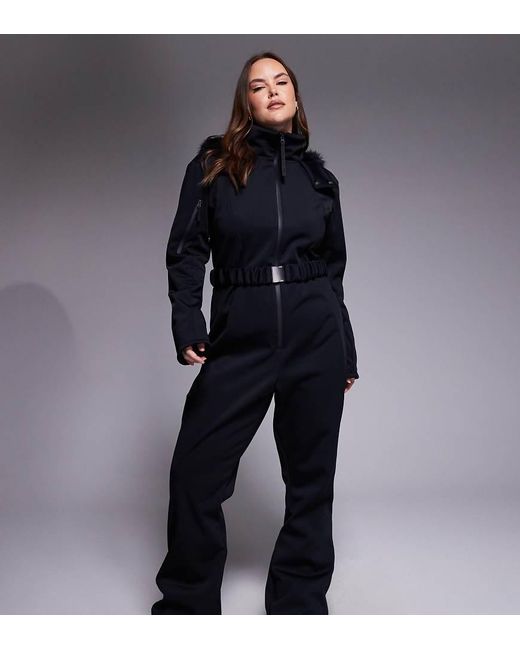 ASOS 4505 Ski & Snow Blue Asos 4505 Curve Ski Soft Shell Belted Ski Suit With Slim Kick Leg And Faux Fur Hood