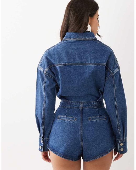Noughts & Kisses Blue Denim Cinched Waist Playsuit