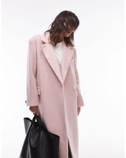 & Other Stories Pink Wool Blend Oversized Midi Length Coat With Asymmetric Button Detail