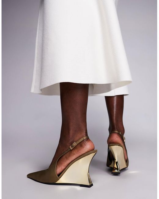 ASOS Brown Professor Electroplated Sculpted Slingback Wedges