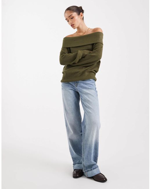 Threadbare Green Off-shoulder Jumper