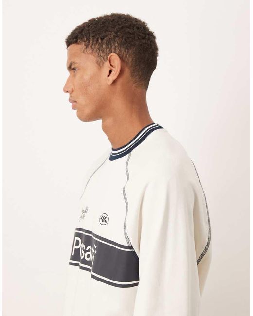 ASOS White Relaxed Sweatshirt With Text Print And Contrast Stitching for men