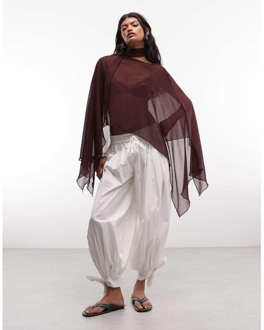 Reclaimed Vintage Brown Sheer Chiffon Poncho